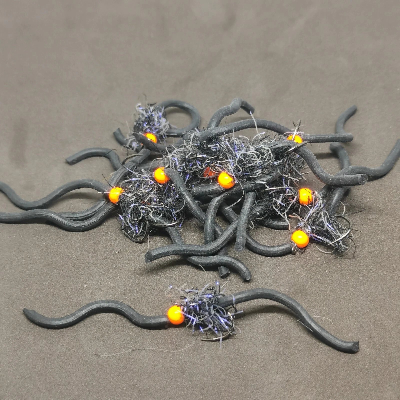 6 x Black and Orange Squirmy size 10  Barbless squirmy Worm