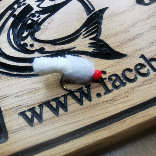 WHITE WOTSIT/MOP FLY HOT HEAD EGGSTACY SIZE 10 BARBLESS