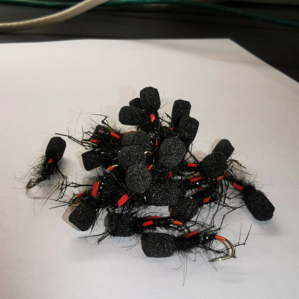 6 Black Foam Headed Suspender  Leggy Hopper Buzzer. Size 12