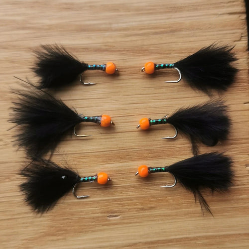 6 Black Hot Head Stalking Bug Bung Buzzers Barbed Size 12 -
