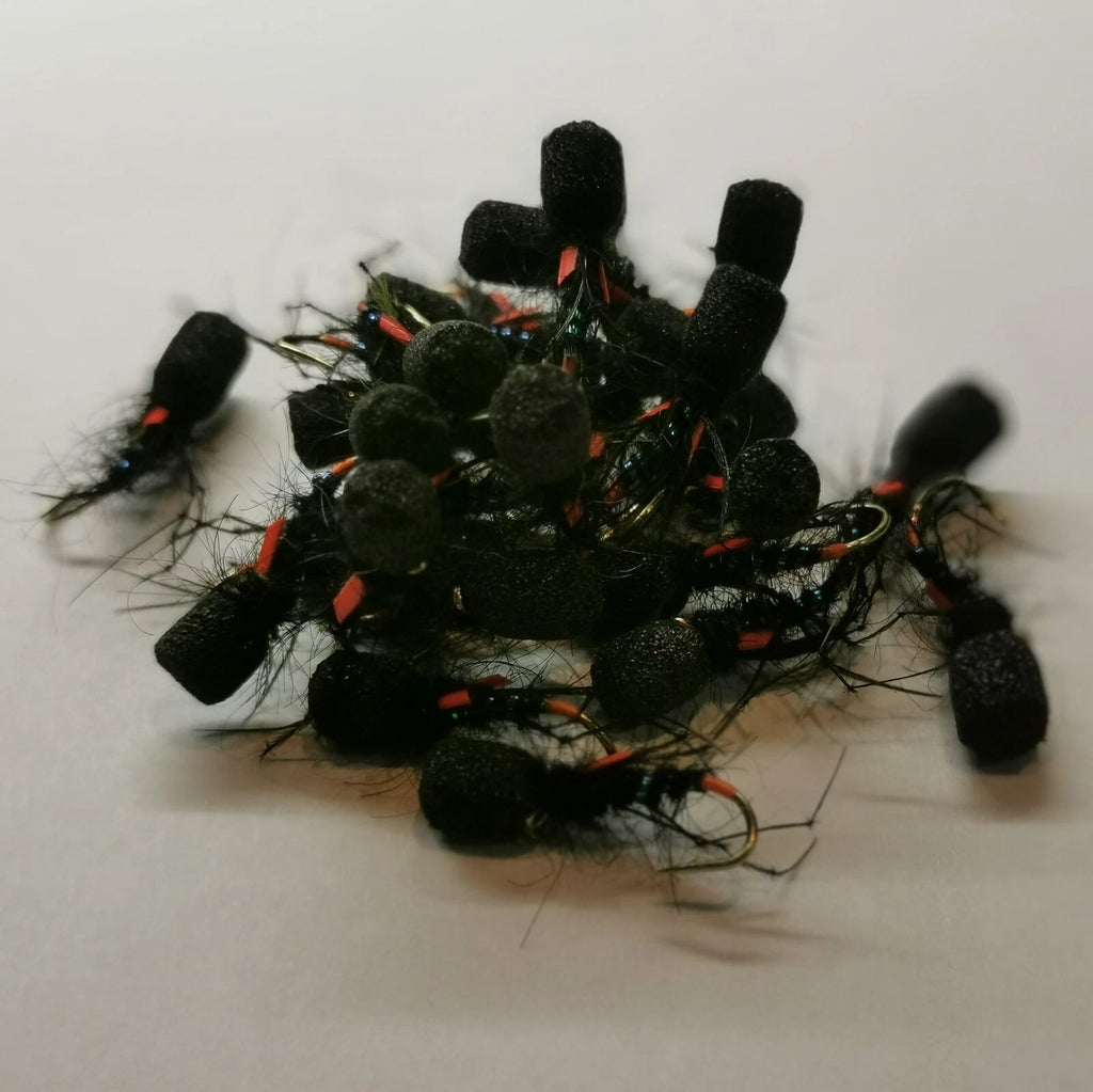 6 Black Foam Headed Suspender  Leggy Hopper Buzzer. Size 12