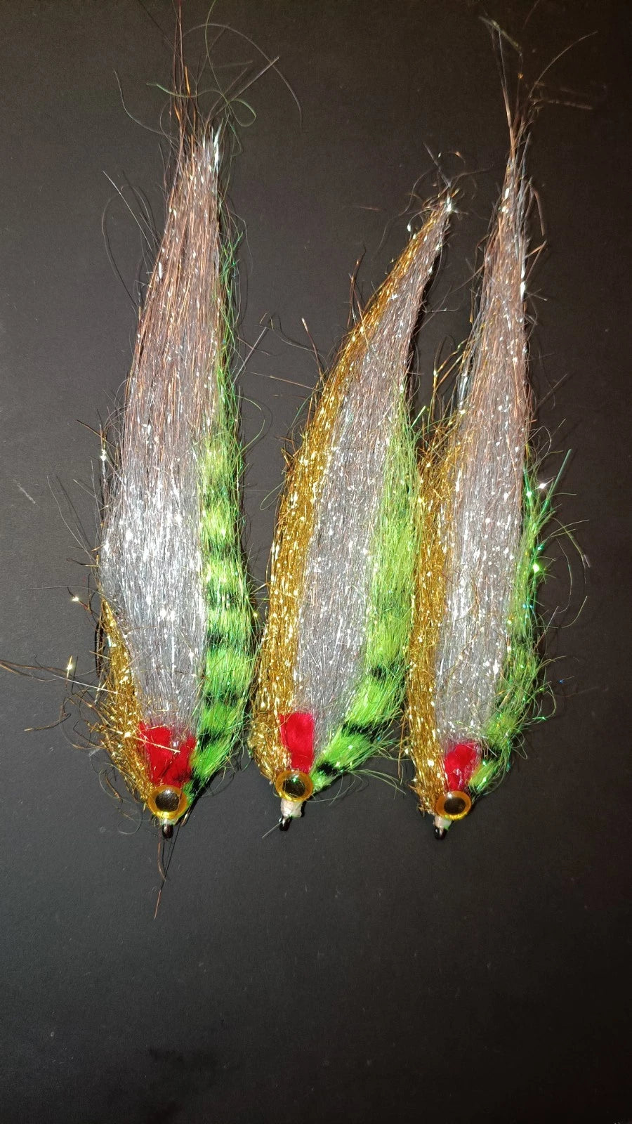 3 Large Flash  Pike /Perch/ Predatory Fly Lures Size 1 Hook Set of 3