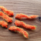 6 ORANGE AND YELLOW TIGER FISHING TROUT FLIES SIZE 10 BARBLESS LURE