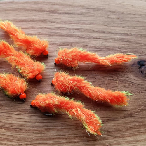 6 ORANGE AND YELLOW TIGER FISHING TROUT FLIES SIZE 10 BARBLESS LURE