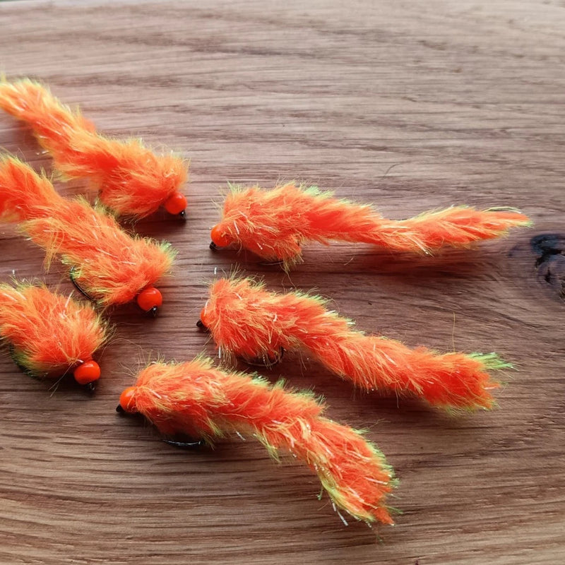 6 ORANGE AND YELLOW TIGER FISHING TROUT FLIES SIZE 10 BARBLESS LURE
