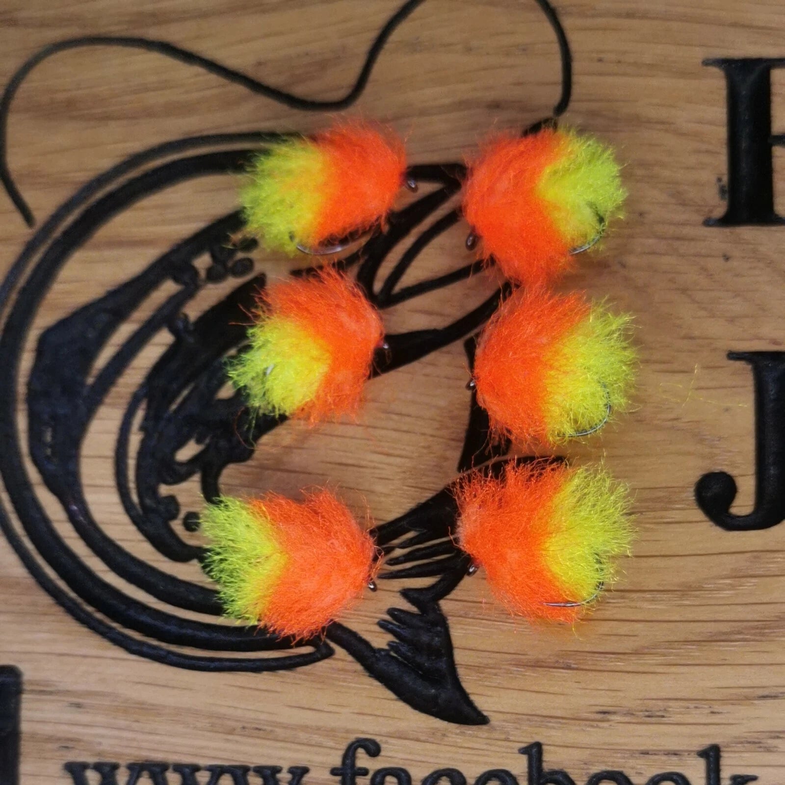 6 Tequila Pulse Fritz Blob Trout Flies.  (orange & yellow)
