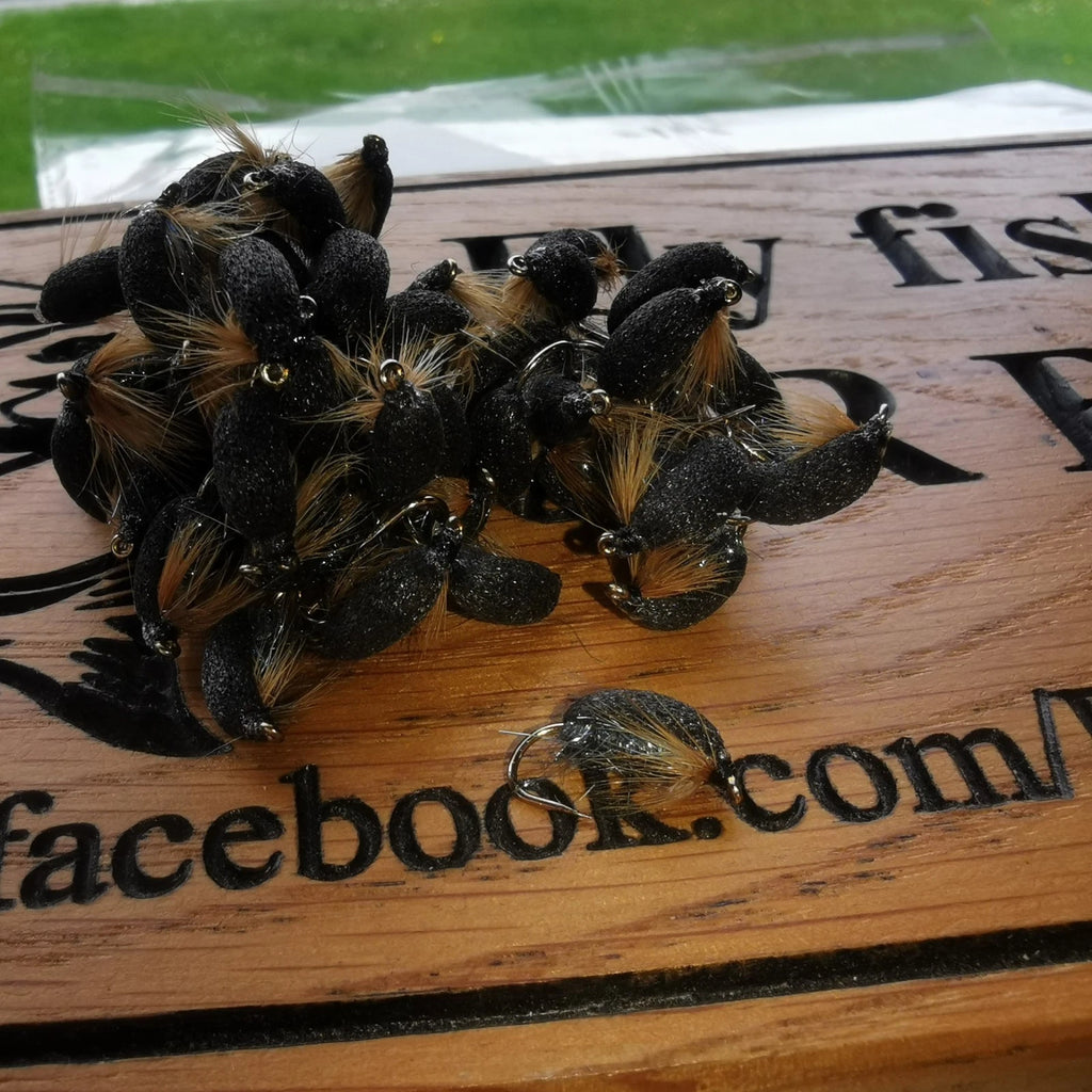 Black Foam Beetles Trout Fly Fishing Flies Size 10 Barbed