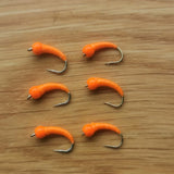6 Orange Bung Buzzers Barbed Size 12 - Fly Fishing Flies Trout