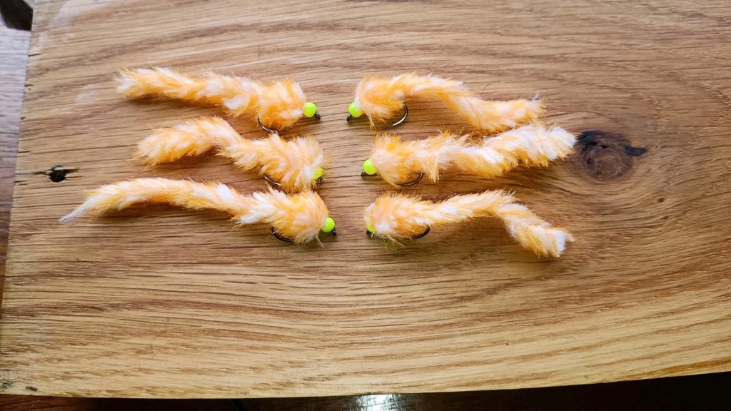 6 CLEMENTINE FISHING TROUT FLIES SIZE 10 BARBLESS LURE