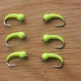 6 Yellow Bung Buzzers Barbed Size 12 - Fly Fishing Flies Trout