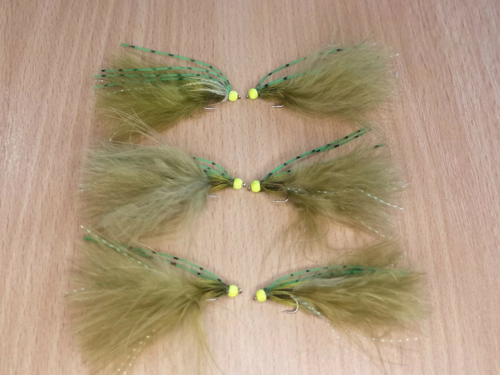 Chartreuse Hothead kicking Damsel Lure size 10 Fly Fishing Flies Trout(set of 6)