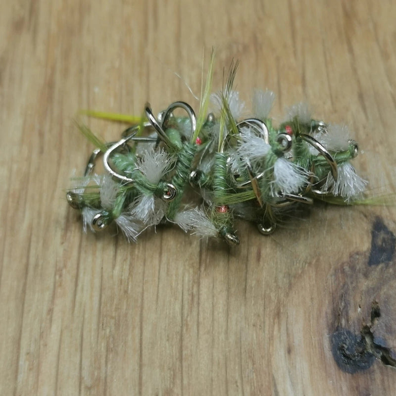 Olive Muskin trout fly / nymph - size 12 set of 6