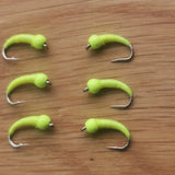 6 Yellow Bung Buzzers Barbed Size 12 - Fly Fishing Flies Trout