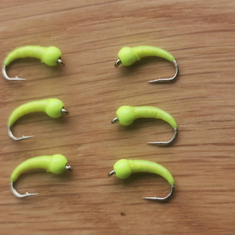 6 Yellow Bung Buzzers Barbed Size 12 - Fly Fishing Flies Trout