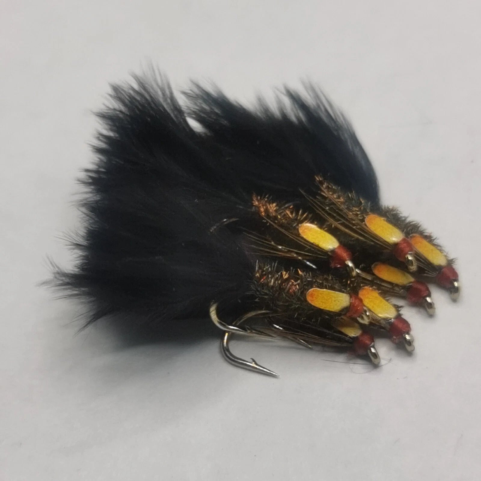 6 DIAWL BACH Marabou Nymph Black Wet Trout Fly Flies Size 12 Hook