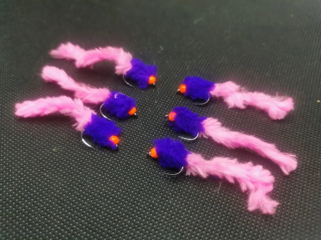 6 Purple And Pink Eggstacy Worms.Fly Fishing trout fly lure barbless