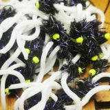 6X Black UV and White Squirmy Worm Blob Size 12 Barbless Chartreuse Hot Head