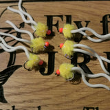 6X Sunburst and White Squirmy Worm Blob Size 10 Barbless  Hot Head Trout Flies.