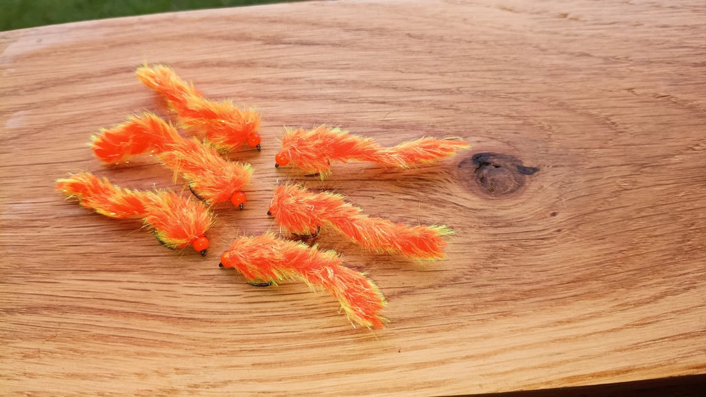 6 ORANGE AND YELLOW TIGER FISHING TROUT FLIES SIZE 10 BARBLESS LURE