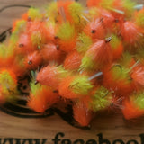 6 Fluro Yellow and Peach Flash Tail BLOBS/TROUT FLIES/FLY FISHING size 10 barbed