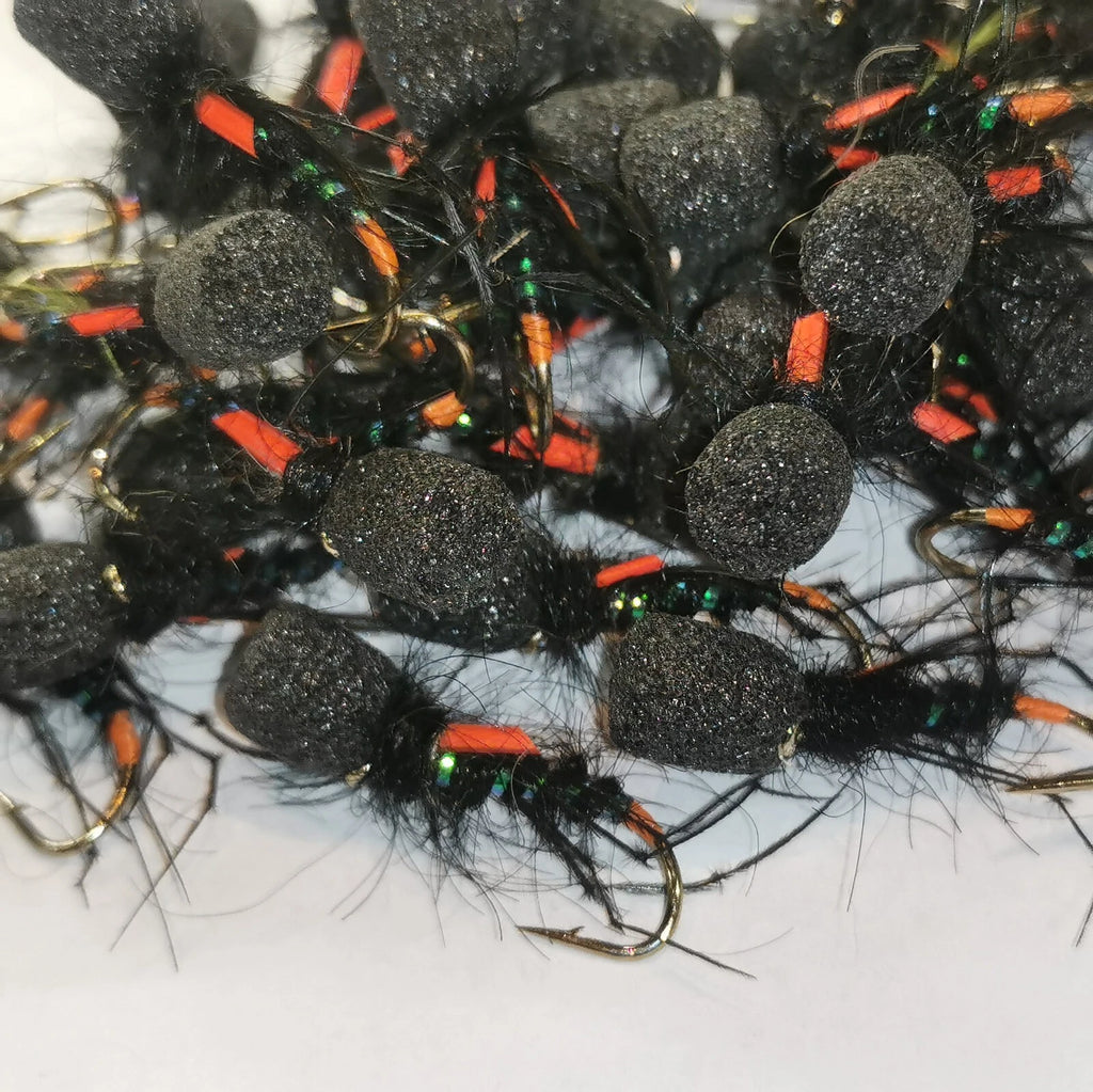 6 Black Foam Headed Suspender  Leggy Hopper Buzzer. Size 12