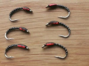 Red Holographic Black Buzzers #12 (Set of 6) Fly Fishing Flies
